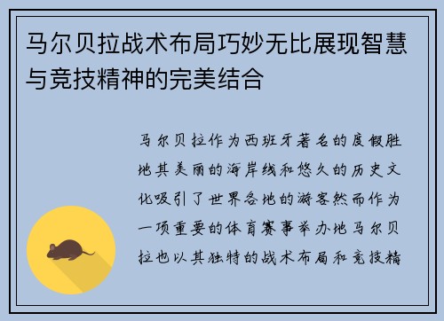 马尔贝拉战术布局巧妙无比展现智慧与竞技精神的完美结合